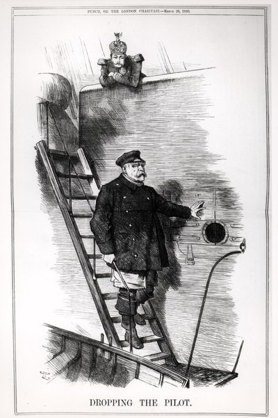 1890年3月29日の「パンチ、またはロンドンシャリヴァリ」からのオットーフォンビスマルク（1815-98）とカイザーヴィルヘルムII（1859-1941）の風刺漫画「Dropping the Pilot」 作： John Tenniel